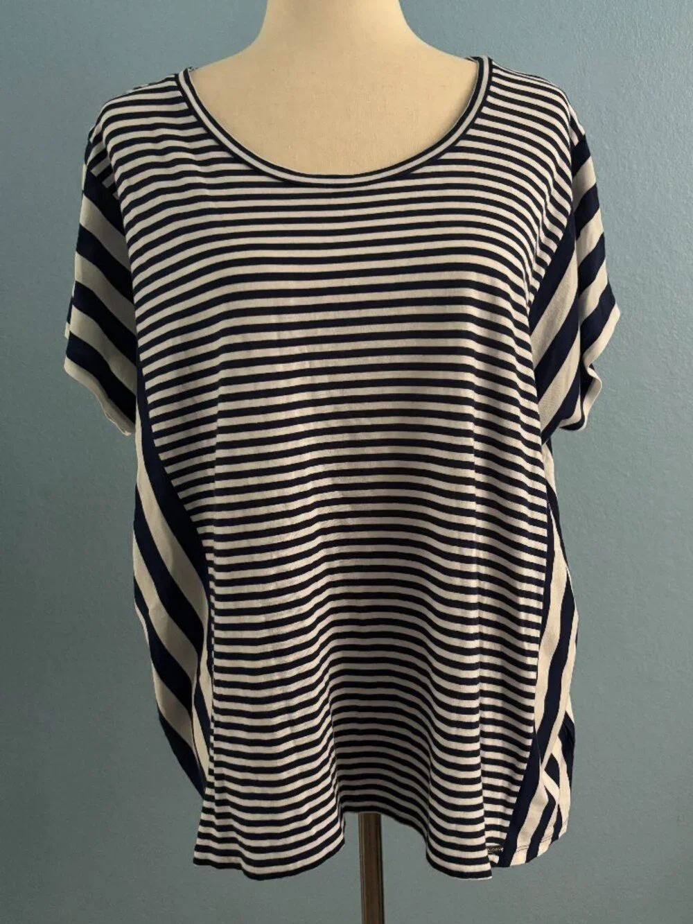 Striped Shirt - Striped Blouse - Navy Blue & White - Size L - Michael Kors